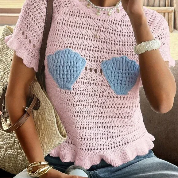 Pink Casual Women's Lovely Shell Hollow Out Cover - Picture 3 of 7